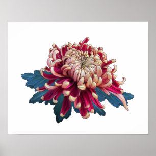 rood en geel Japans chrysanthemum wit Poster