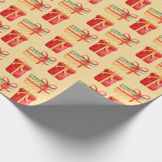 Rood en geel kerstcadeau Geel ompakken papier (Hoek)