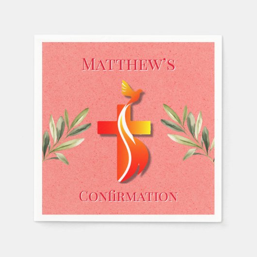 Rood en Geel Kruis en een Duivenbevestiging Servet (Voorkant)