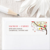 Rood en geel Lovevogels Weddenschap Label (Insitu)