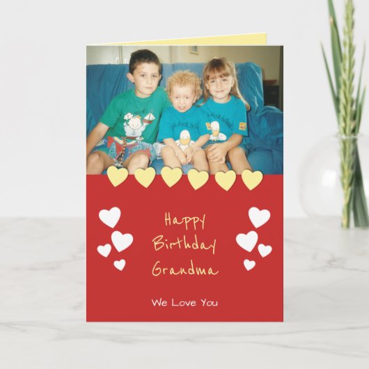 Rood en geel met hartjes en foto kaart (Voorkant)