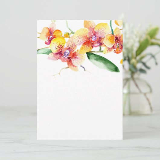 Rood en geel orchideeën Blanken bruiloft Kaart (Staand voorkant)
