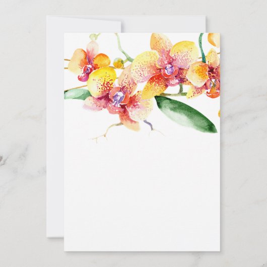 Rood en geel orchideeën Blanken bruiloft Kaart (Achterkant)