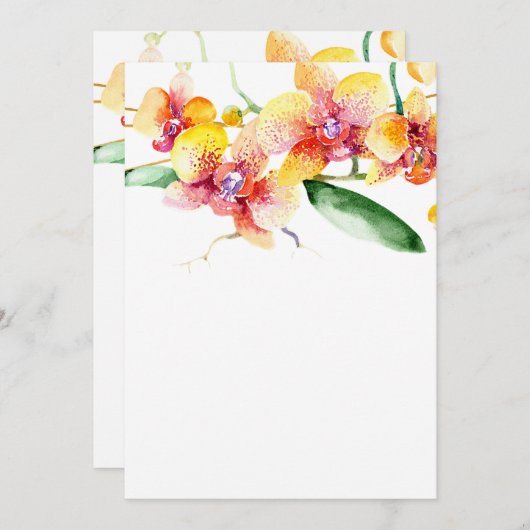Rood en geel orchideeën Blanken bruiloft Kaart (Voorkant / Achterkant)