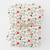 Rood en geel patroon van wilde bloemen inpakpapier vel (In situ)