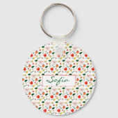 Rood en geel patroon van wilde bloemen sleutelhanger (Voorkant)