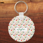 Rood en geel patroon van wilde bloemen sleutelhanger (Voorkant)