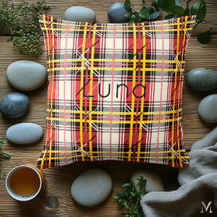 Rood en Geel Plaid   Aangepaste Vibrant Tartan Hom Kussen