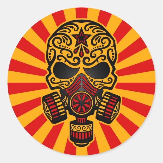 Rood en geel Postapocalyptische Suikerhuid Ronde Sticker (Voorkant)