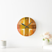 Rood en geel religieus kruis ronde klok (Huis)