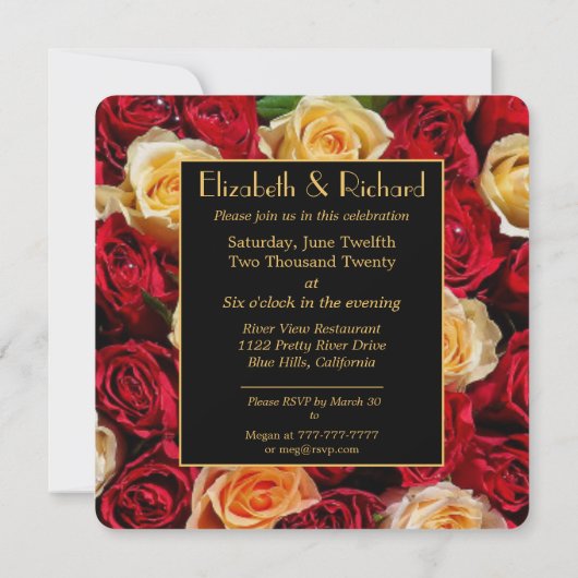 Rood en Geel Rose's bruiloft Kaart (Achterkant)