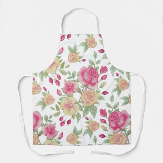 Rood en Geel Rozen Waterverf Patroon | Schort (Voorkant)