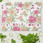 Rood en Geel Rozen Waterverf Patroon | Theedoek (Gevouwen)