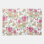  Rood en Geel Rozen Waterverf Patroon | Theedoek (Horizontaal)