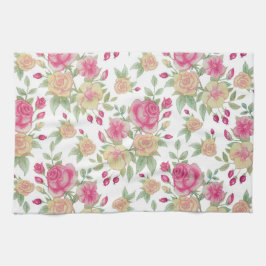  Rood en Geel Rozen Waterverf Patroon | Theedoek