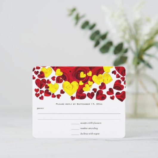 Rood en Geel Rozenharten RSVP Kaartje (Staand voorkant)