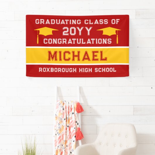 Rood en Geel School Kleuren Afstuderen Spandoek (Insitu)
