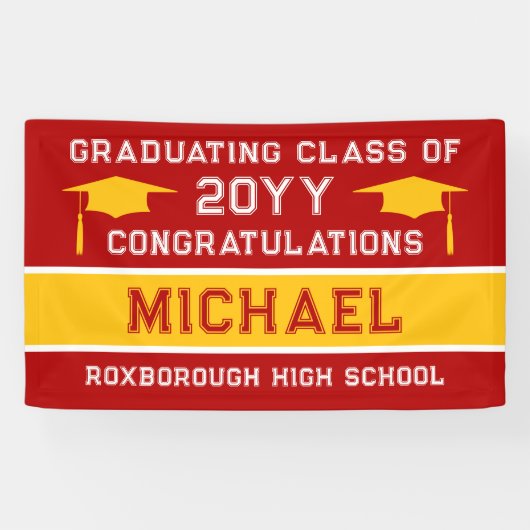 Rood en Geel School Kleuren Afstuderen Spandoek (Horizontaal)