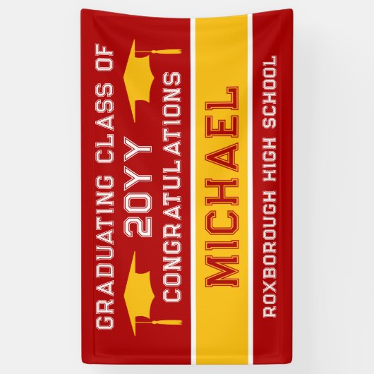 Rood en Geel School Kleuren Afstuderen Spandoek (Verticaal)