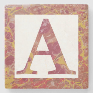Rood en Geel Steen Gemarmerd Monogram A Stenen Onderzetter