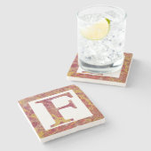 Rood en Geel Steen Gemarmerd Monogram F Stenen Onderzetter (Zijkant)