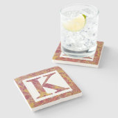 Rood en Geel Steen Gemarmerd Monogram K Stenen Onderzetter (Zijkant)