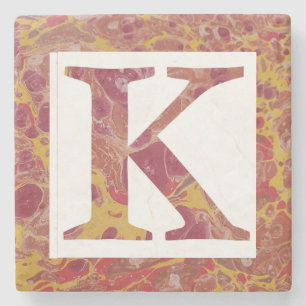 Rood en Geel Steen Gemarmerd Monogram K Stenen Onderzetter