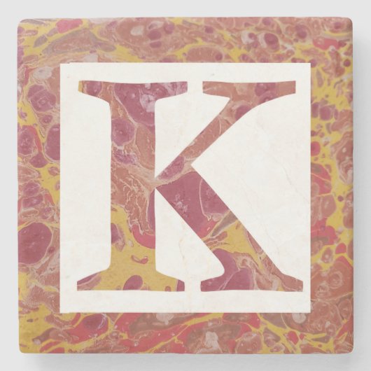Rood en Geel Steen Gemarmerd Monogram K Stenen Onderzetter (Voorkant)