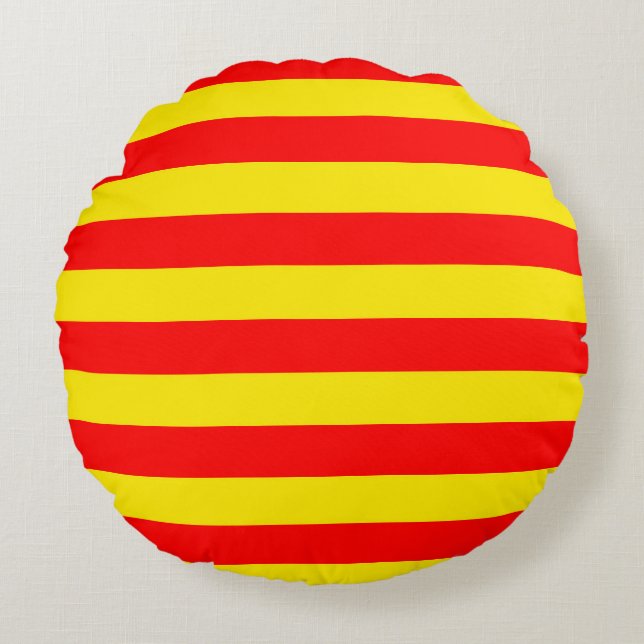 Rood en Geel Strepen Design Rond Kussen (Voorkant)