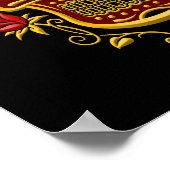 Rood en geel Suikertje met Rozen op zwart Poster (Hoek)