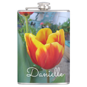 Rood en geel Tulp floral Garden Foto Heupfles