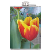 Rood en geel Tulp floral Garden Foto Heupfles (Achterkant)