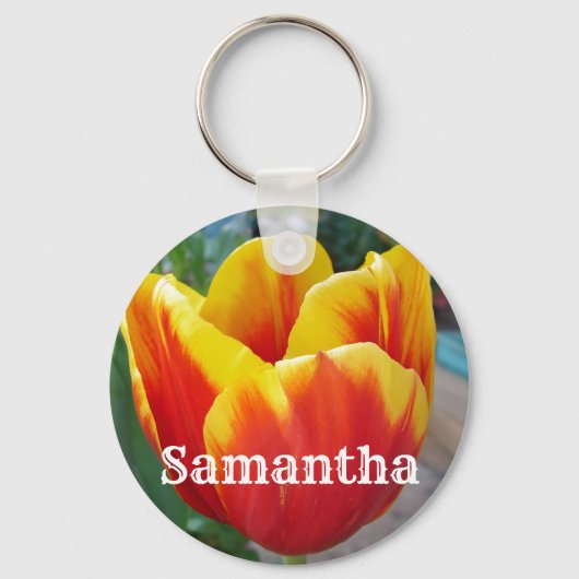 Rood en geel Tulp floral Garden Foto Sleutelhanger (Voorkant)