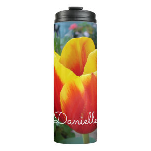 Rood en geel Tulp floral Garden Foto Thermosbeker
