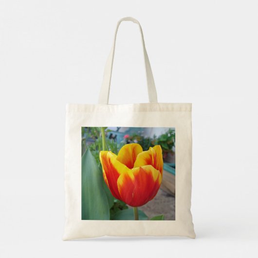 Rood en geel Tulp florale tuin Foto Canvas tas (Achterkant)