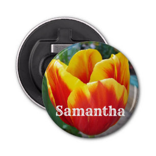 Rood en geel Tulp florale Tuin Foto Key Ring Button Flesopener