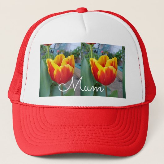 Rood en geel Tulp florale Tuin Foto Trucker Pet (Voorkant)