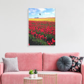 Rood en geel Tulpveld met luchtballon Canvas Afdruk (Insitu (Woonkamer))