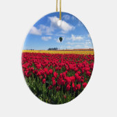 Rood en geel Tulpveld met luchtballon Keramisch Ornament (Rechts)