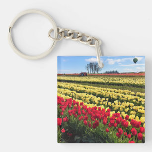 Rood en geel Tulpveld met luchtballon Sleutelhanger