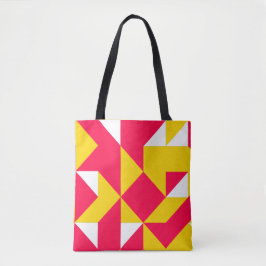 Rood- en gele geometrische patroonvormen tote bag