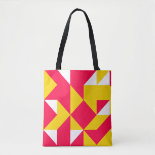 Rood- en gele geometrische patroonvormen tote bag