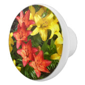 Rood- en gele Lily met groene bladeren Keramische Keramische Knop (Rechts)
