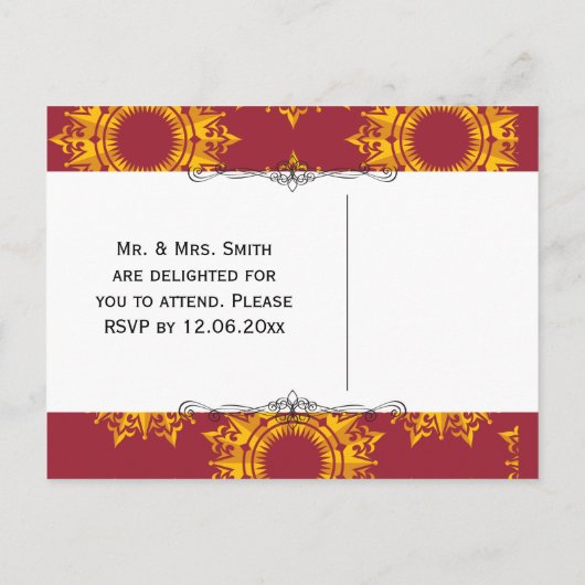 Rood- en gele Royalty-afdrukken Uitnodiging Briefkaart (Achterkant)