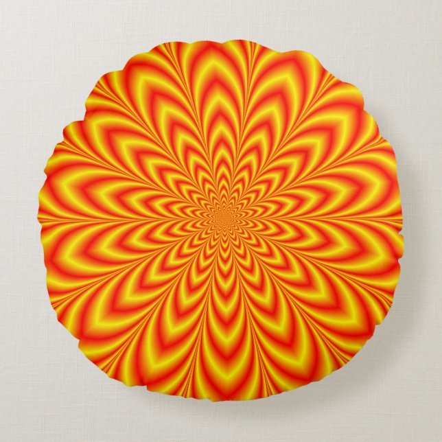 Rood- en gele Star-ventilator Rond Kussen (Voorkant)