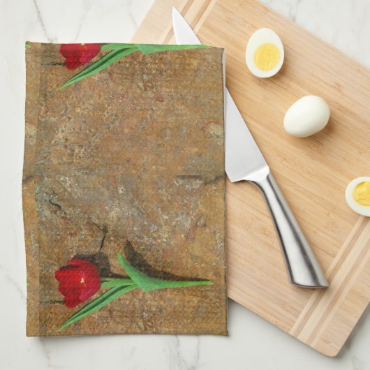 Rood- en gele Tulp Theedoek (Quarter Fold)