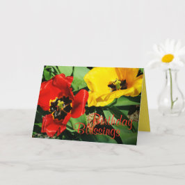 Rood- en gele Tulpen met een bruinkoolkaart Kaart