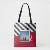 Rood en gestreept patroon Gepersonaliseerde foto Tote Bag (Voorkant)
