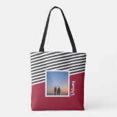 Rood en gestreept patroon Gepersonaliseerde foto Tote Bag (Achterkant)