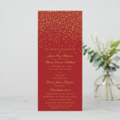 Rood- en Glam Gold Confetti Wedding Program Programmakaart (Staand voorkant)